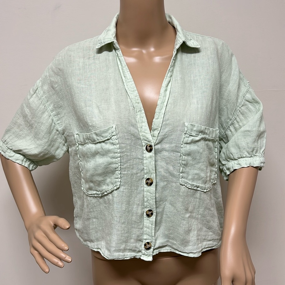 Zara Button Front Crop Top With Pockets - image 1